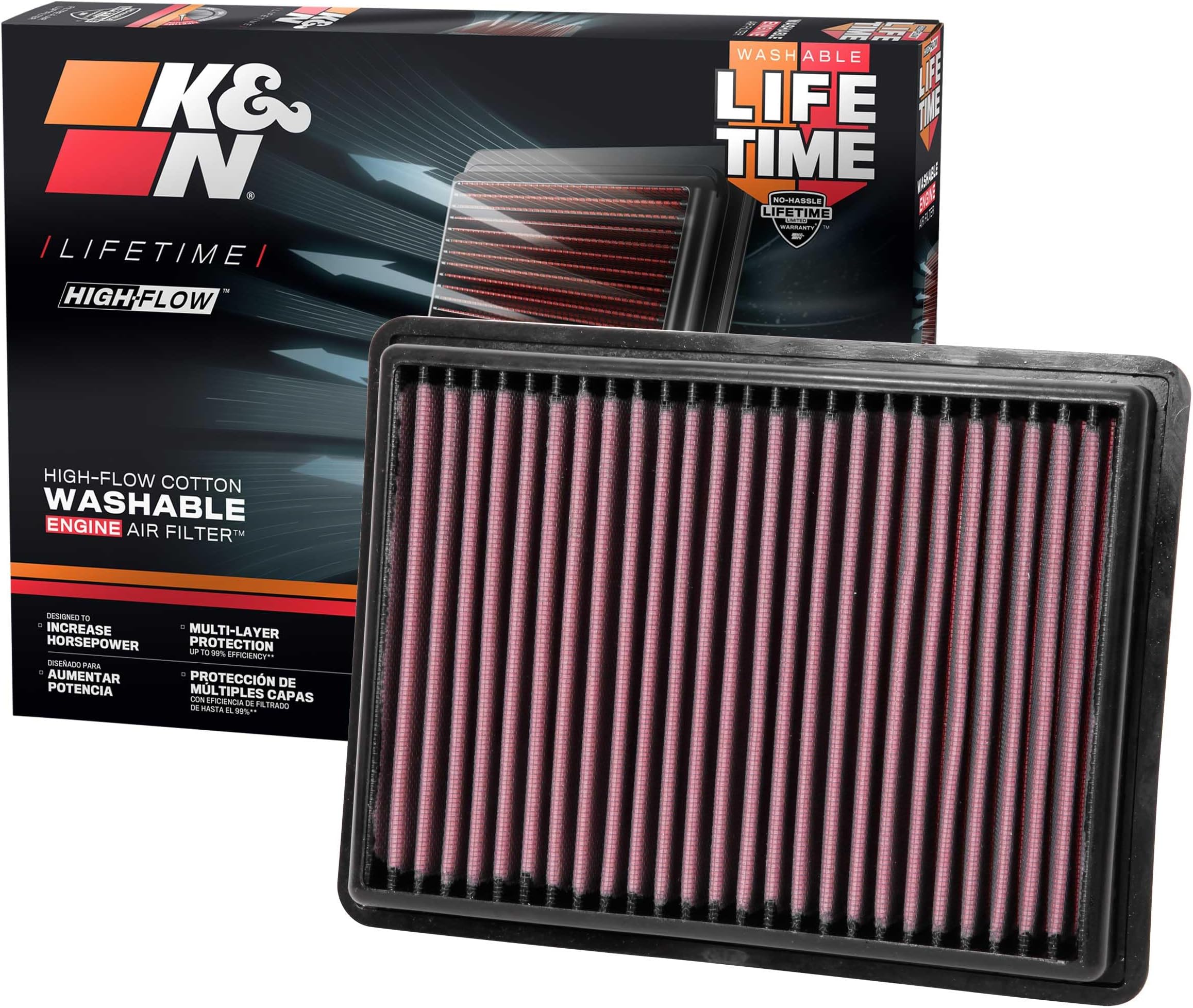K&N Engine Air Filter: Reusable, Clean Every 75,000 Miles, Washable, Premium, Replacement Car Air Filter: Compatible with 2018-2019 Chevy/GMC/Holden (Equinox, Terrain), 33-5069