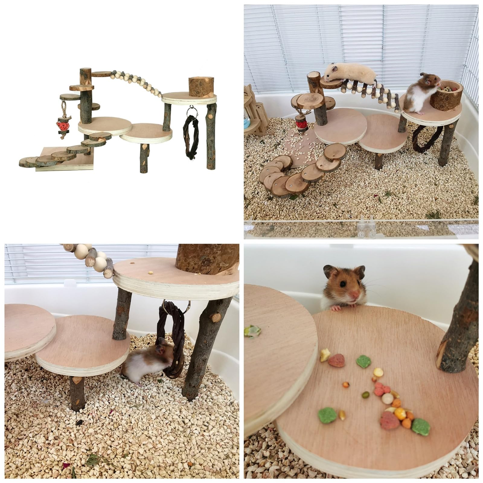 Escalera de madera segura y atractiva, juguete para hámster, adecuado para crear un ambiente estimulante para hacer ejercicio, plataforma de hámster con escalera