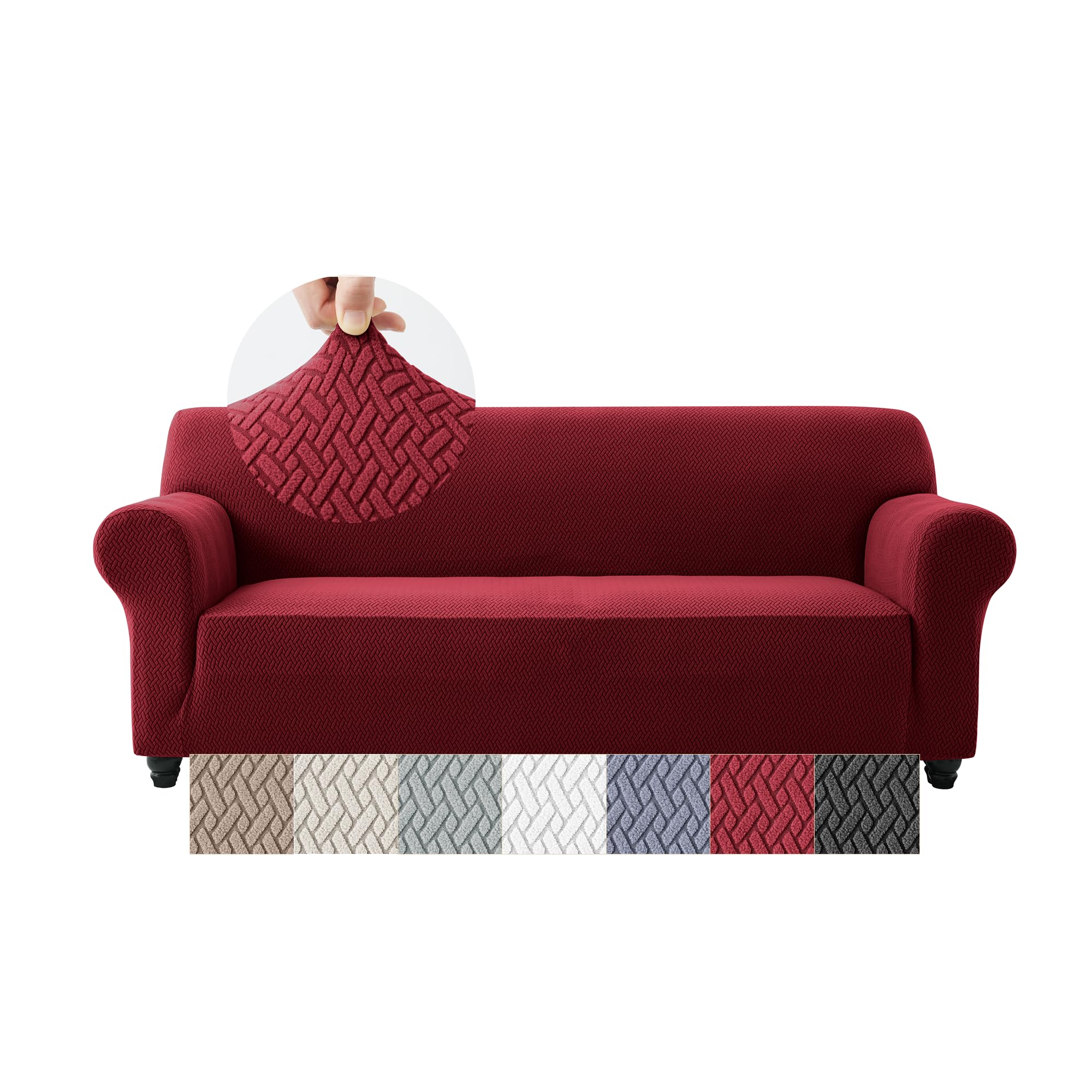 Moonlight Bedding High Stretch Burgundy 2 Seater Sofa Cover Spandex Elastic Fit Non Slip Sofa Cover Washable Sofa Protector