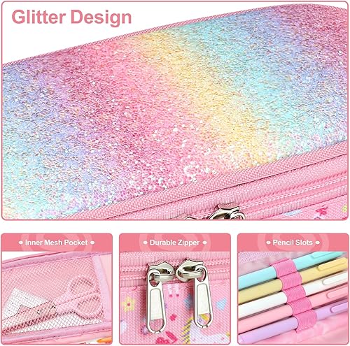 Miniatura 5 de Estuche para lápices Bagseri para niñas - Bonito estuche para lápices para niños de gran capacidad, estuche de lápices multiranuras para la escuela,