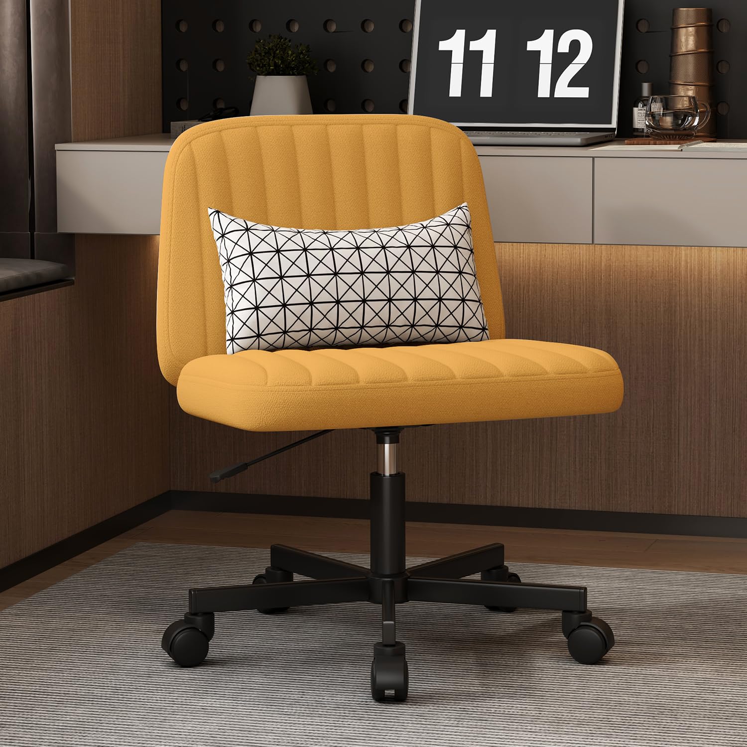 VIRRMO Armless Criss Cross Chair Comfy Home Office Chair with Wheels Home Office Desk Chair Computer Chair Vanity Chair for Makeup Room Living Room