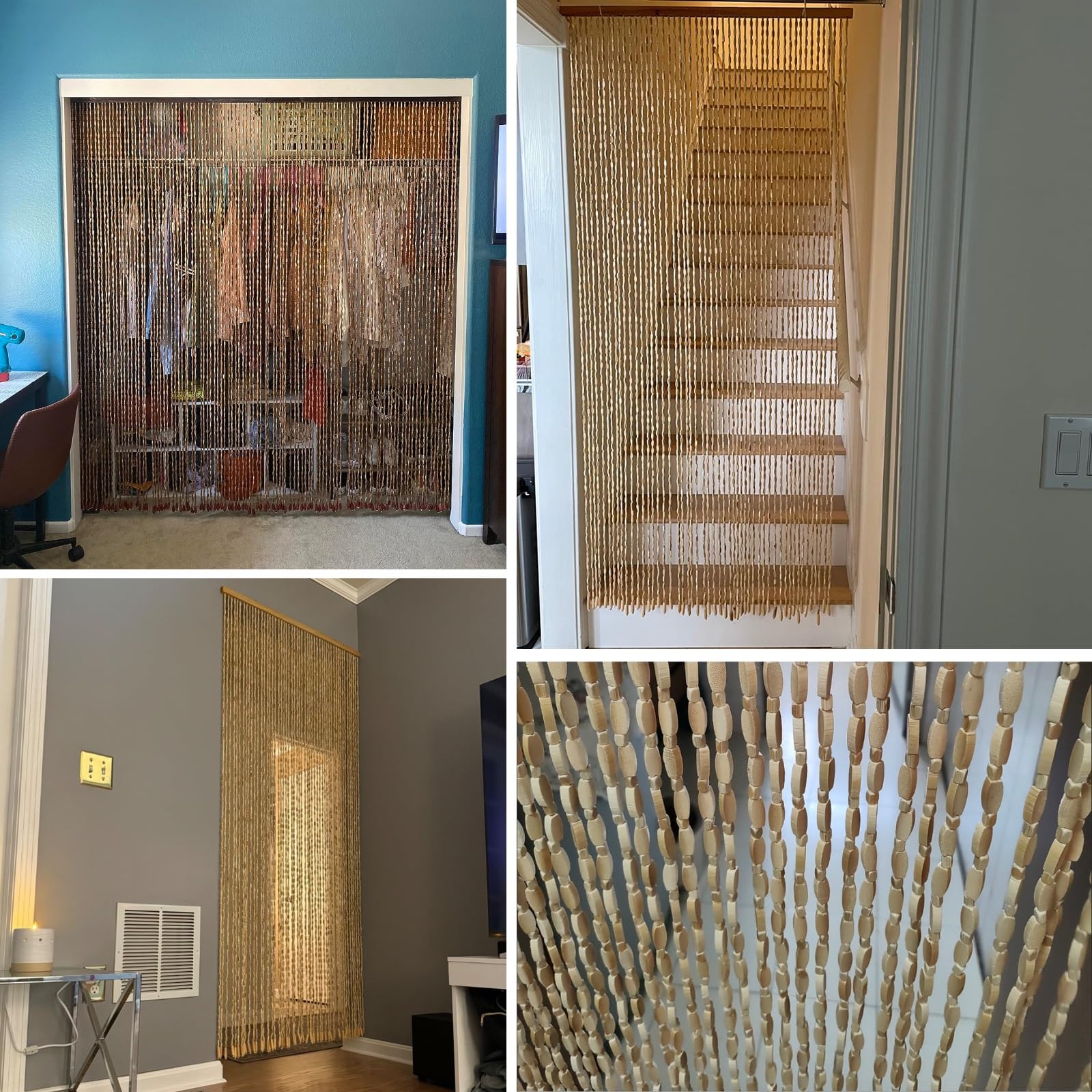 Drewniana zasłona na drzwi z koralikami, 40-80 pasm, ścianka działowa, brązowa zasłona z koralików, draperia do drzwi, 90 x 220 cm, dekoracyjna przegroda do dekoracji domu