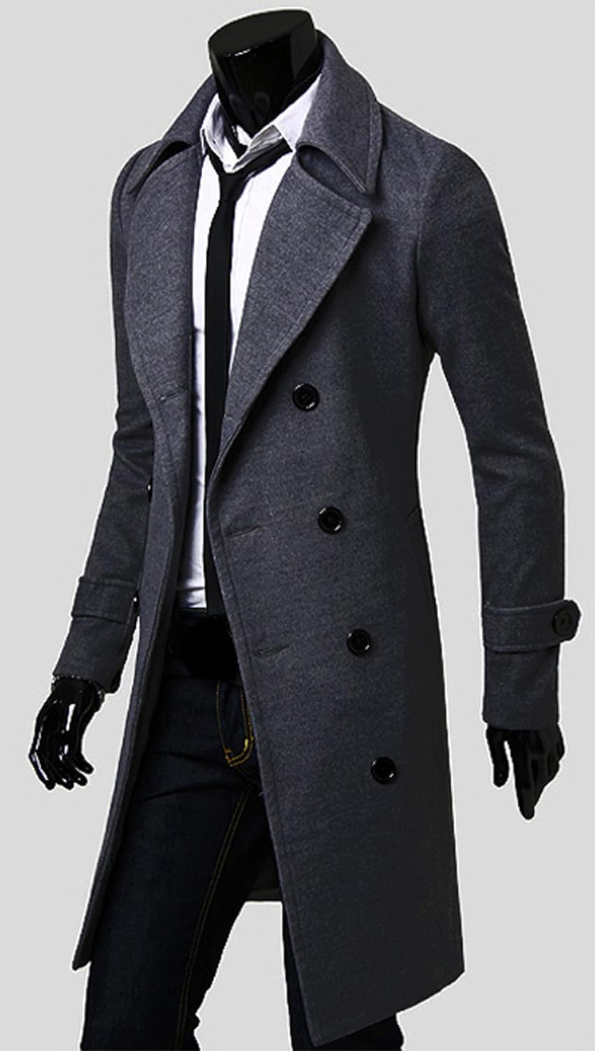 Manteau Long En Laine Avec Capuche Pour Homme - Style Dufflecoat Double Boutonnage - Chaud, élégant Pour Travail Et Loisirs - Couleurs Anthracite/noir