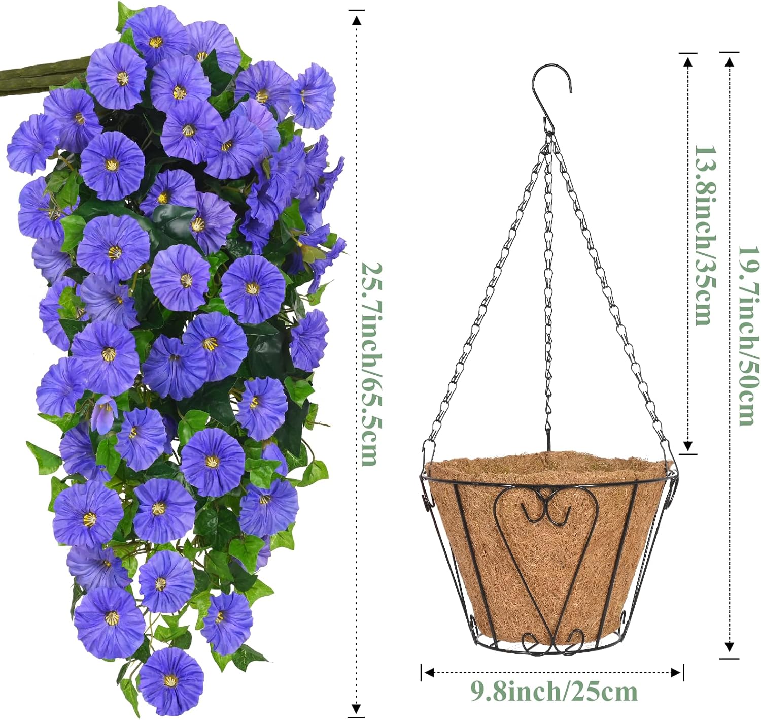 Waipfaru Artificial Hanging Baskets with Flowers, Fake Hanging Plants Outdoors, Faux Vine Bougainvillea for Urn Fillers Front Porch Patio Outside Summer Decor (Blue)