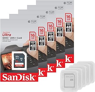 SanDisk 5 Pack Ultra 16GB SD SDHC Memory Flash Card UHS-I Class 10 Read Speed up to 48MB/s 320X SDSDUNB-016G-GN3IN Wholesale Lot + (5 Cases)