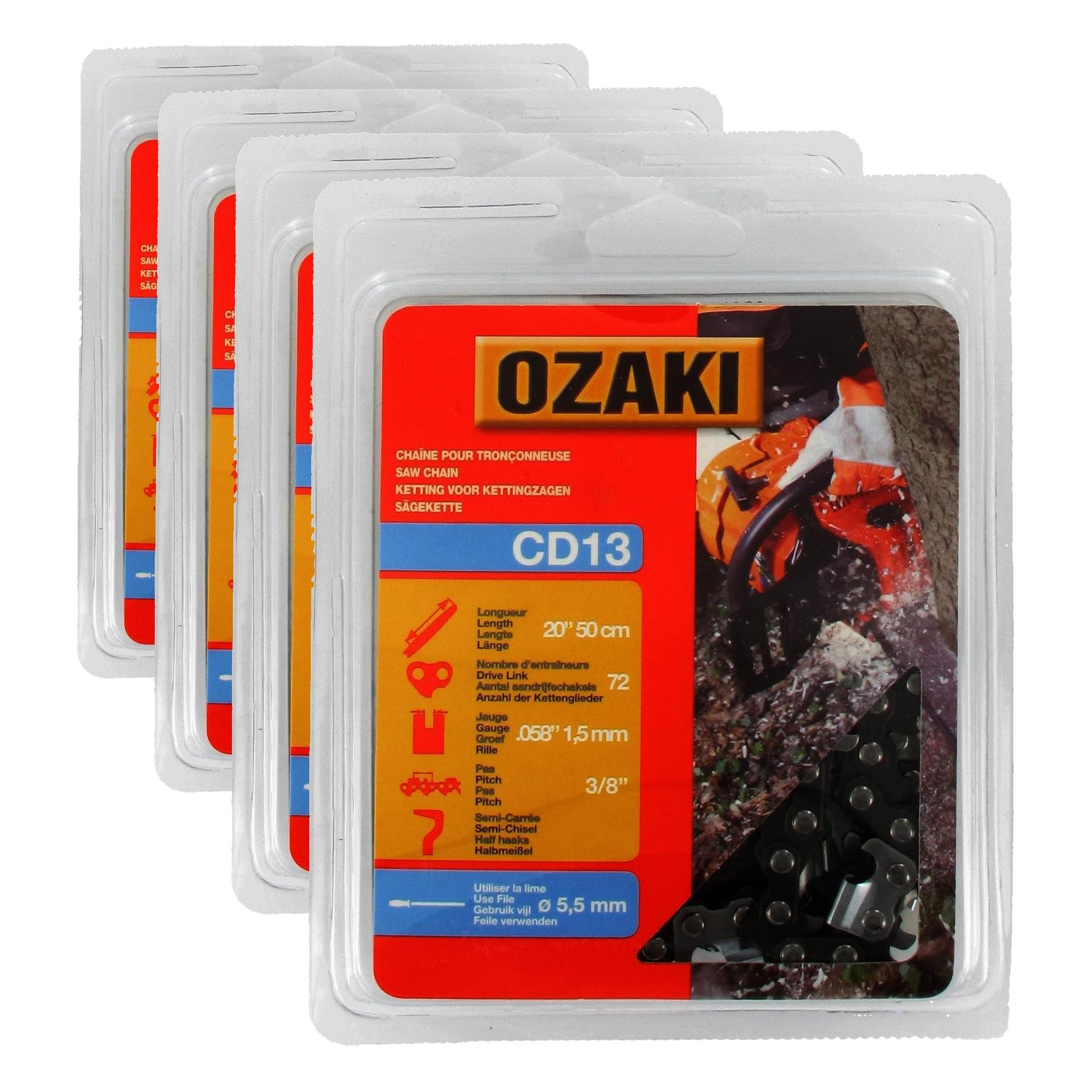 Chaîne de tronçonneuse 3/8 72 maillons Ozaki 12823 accessoire de rechange pour bois de coupe