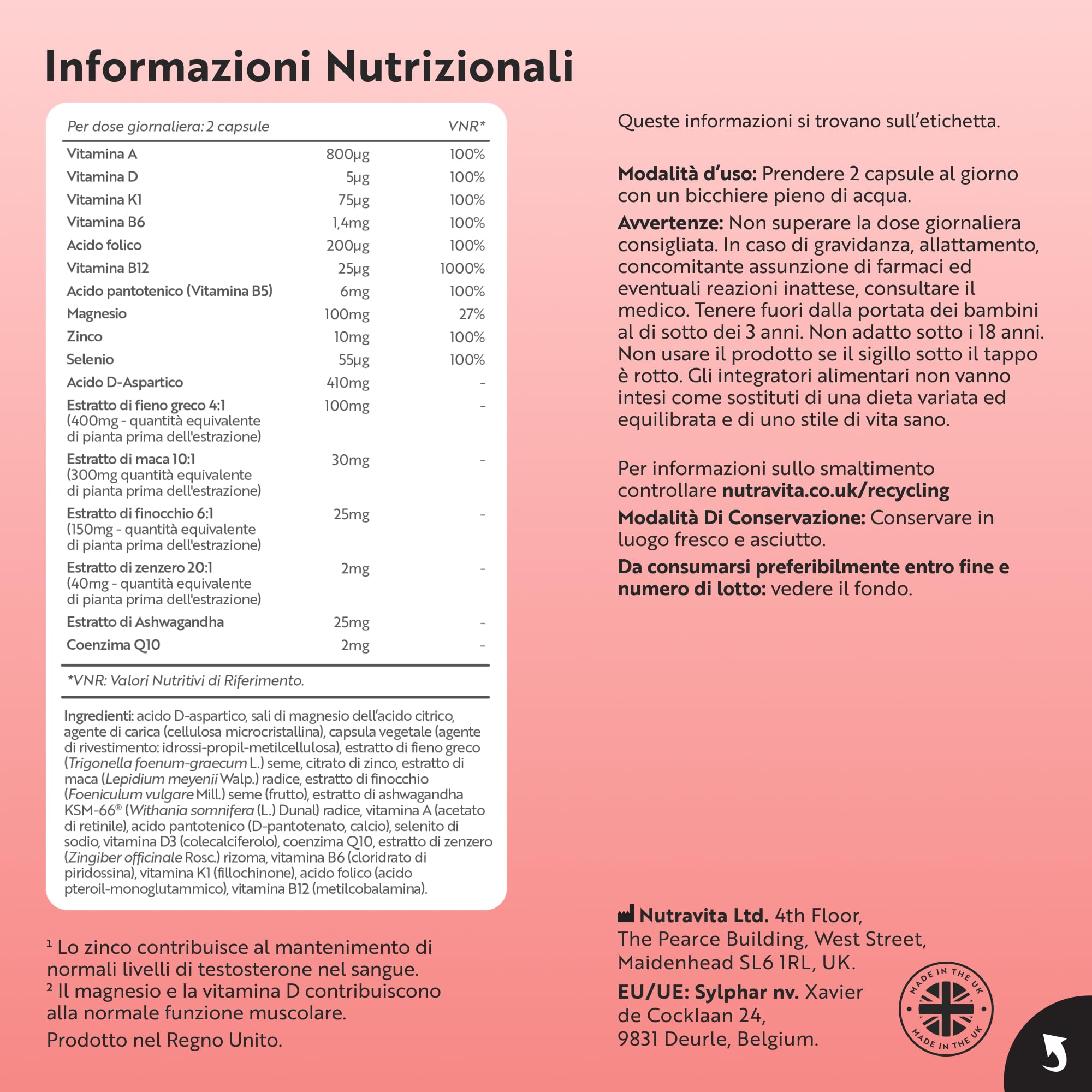 Nutravita Testomax™ 2.0-210 Capsule Vegane - 17 Principi Attivi Tra cui Ashwagandha KSM 66®, CoQ10, Zinco e Radice di Maca - Integratore al Testosterone Uomo - Testosterone Booster Uomo