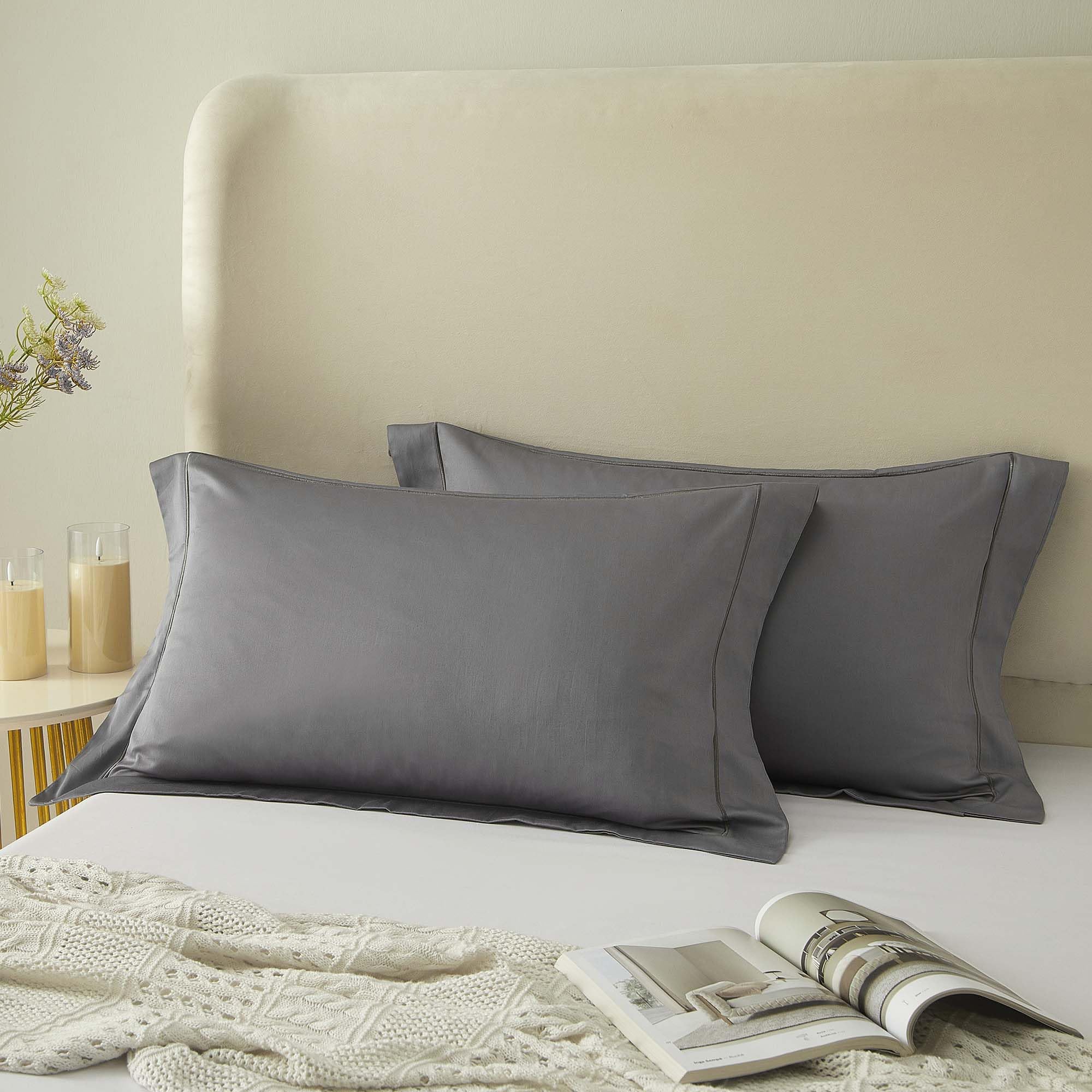 Pillow Cases 2Pcs Standard Size, 100% Cotton Pillowcases, 40x75 Dark Grey