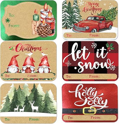 Miniatura 7 de Etiquetas navideñas de papel estraza metálico, 8 diseños jumbo, calcomanías de Navidad para regalo, etiquetas con de y para, 80 unidades