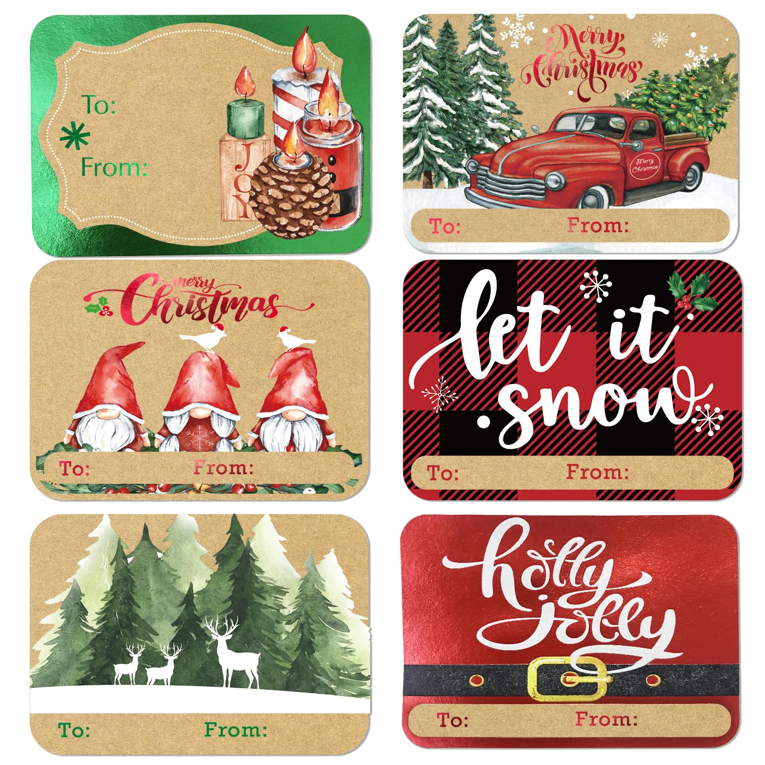80-Count Foil Kraft Christmas Tags Sticker，8 Jumbo Designs - Xmas to from Christmas Stickers Name Tags Write On Labels - Holiday Present Label…