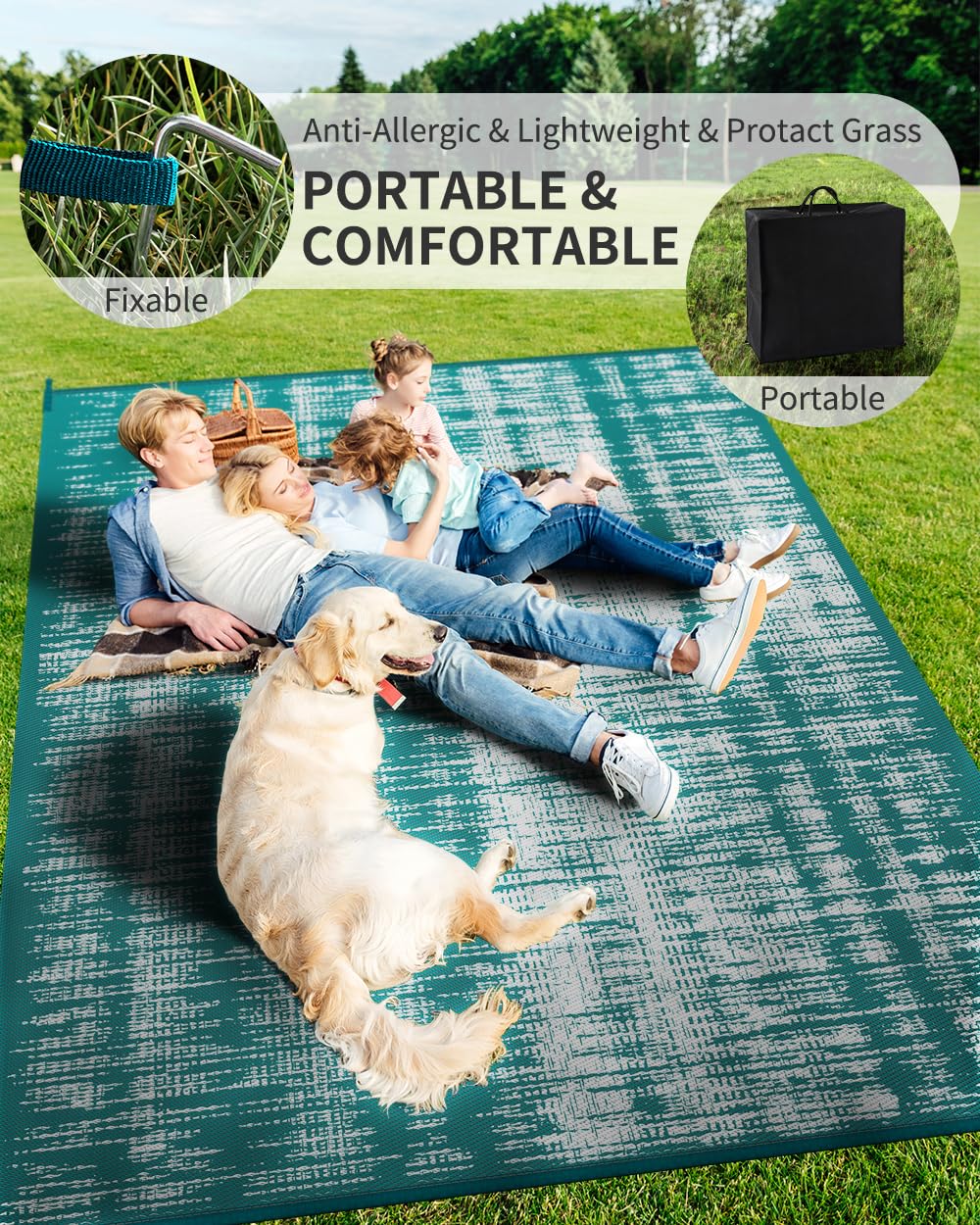 MontVoo Outdoor Rug Waterproof 6x9 ft Outdoor Carpet Patio Rug Mat Reversible RV Camping Rug Plastic Straw Outside Rug for Balcony Porch Deck Picnic Beach-Boho Outdoor Area Rug for Patio Decor Teal