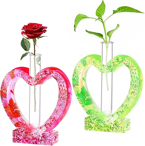 Moldes de resina de corazón de silicona, florero en forma de corazón/planta, molde de fundición de resina epoxi para el día de San Valentín,