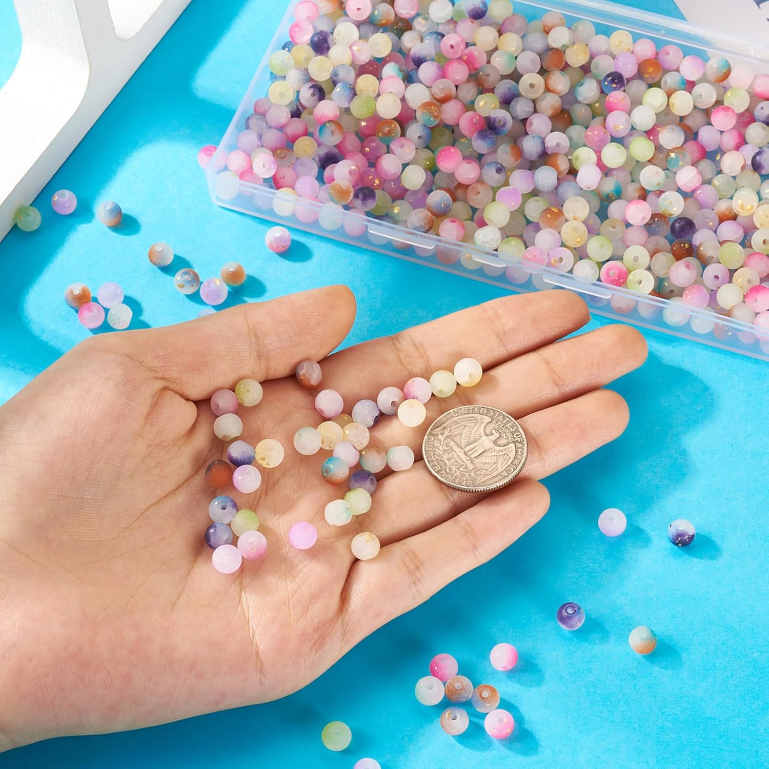 540 Pcs 6mm Frosted Glass Beads Bulk Crackle Sea Glass Beads with Glitter Powder Baking Painted Round Crystal Bead for Jewelry Making Bracelet Necklace Earring Crafts Accessories - Image 6