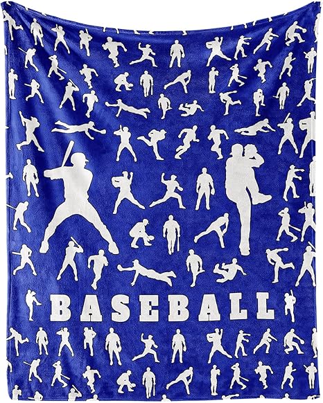 Baseball Throw Blanket for Baby - 30x40 Inches Lap Size - Soft Fluffy Cozy Blankets Gift - Blue Sports Blanket Throws for Couch, Work