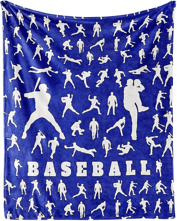 Baseball Throw Blanket for Baby - 30x40 Inches Lap Size - Soft Fluffy Cozy Blankets Gift - Blue Sports Blanket Throws for Couch, Work