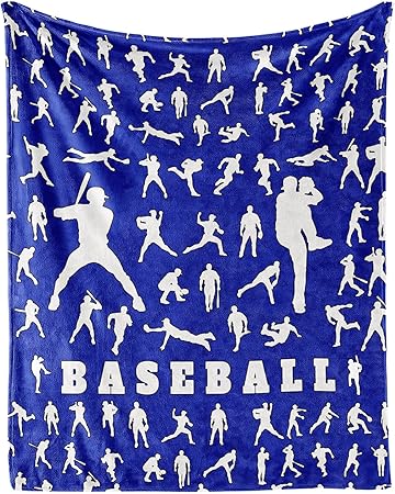 Baseball Throw Blanket for Baby - 30x40 Inches Lap Size - Soft Fluffy Cozy Blankets Gift - Blue Sports Blanket Throws for Couch, Work