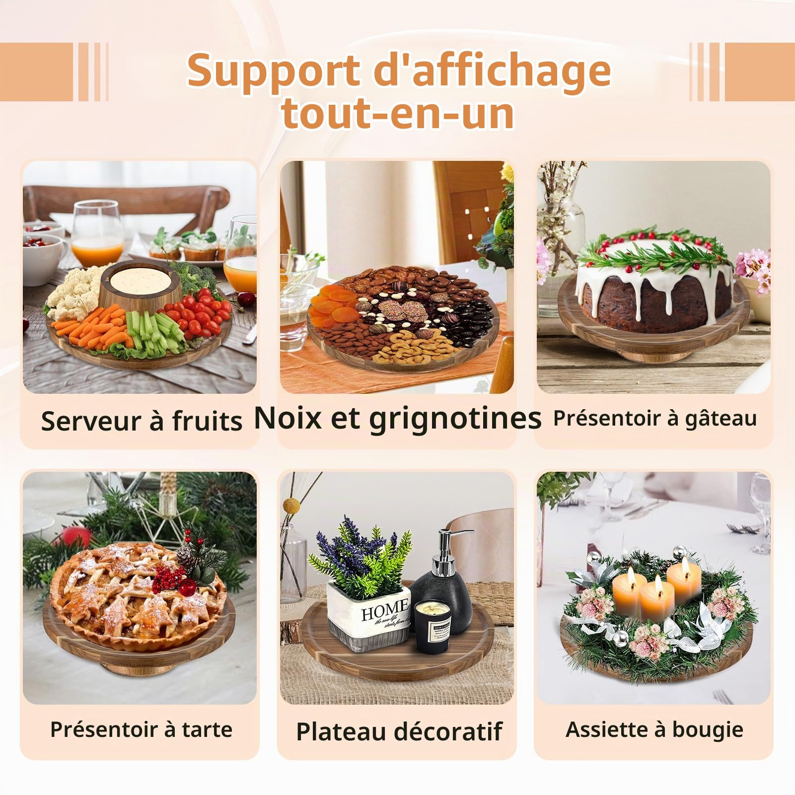 NUPTIO Support Gateau Presentoir Stand: Set de 3 Cupcake Rond Présentoir Présentoirs Gâteau Piedestal Mariage Pied Porte Bois Gâteaux