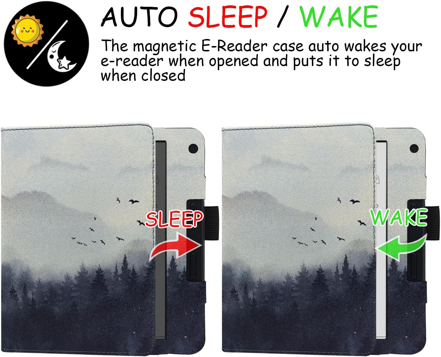 Double Stand Case for 7'' Kobo Libra Colour/Libra 2 Cover with Auto Sleep&Wake/Double Hand Strap/Magnetic Closure fits Kobo Libra e-Reader (Misty Forest)