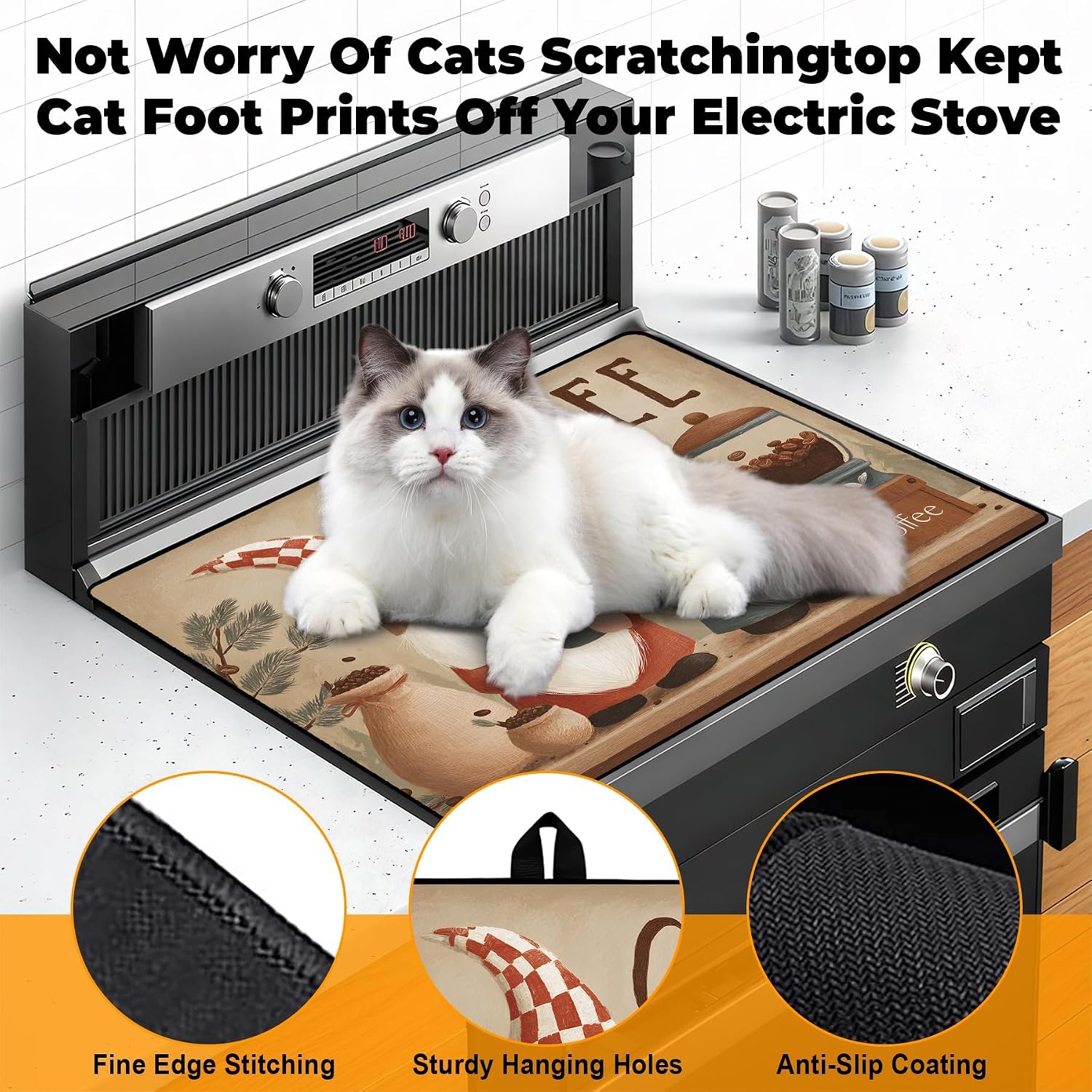 Heat-Resistant Stove Top Cover with Anti-Slip Rubber Coating – Electric Stove Protector, Scratch-Resistant, Expands Counter Space (Coffee, 28.5"L x 20.5"W)