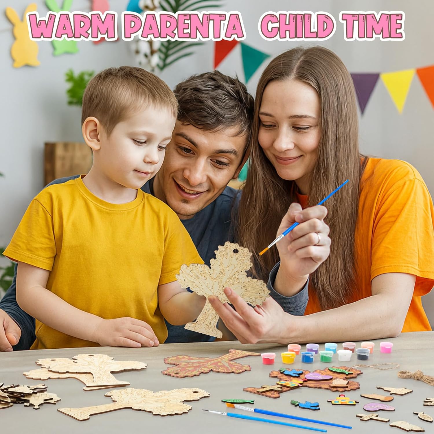DoubleFill 24 Sets Jesus Wood Religious Craft Kit Christian Crafts for Kids Vacation Bible Sunday School Hanging DIY Coloring Wooden Religious Crafts for Christian Sunday School Art Party Decor Gift