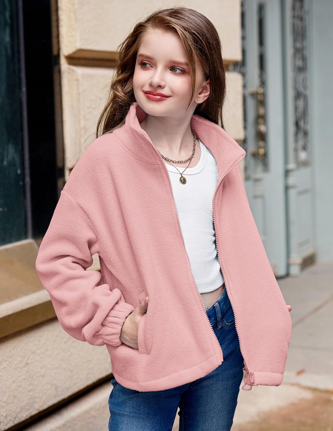 Arshiner Girls Zip Up Fleece Jacket Fall Winter Sherpa Sweatshirts Warm Outwear Crop Coat with Pockets - Image 4