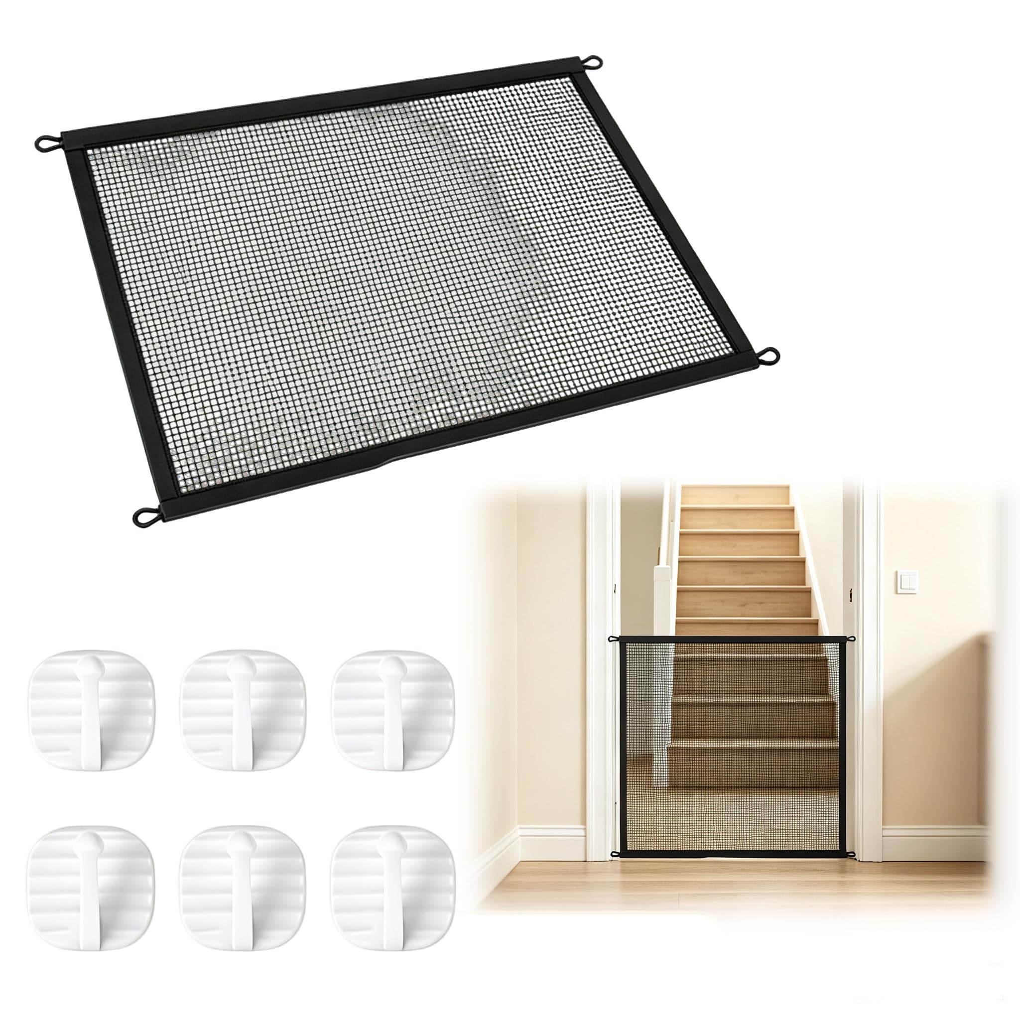 Retractable Mesh Pet Gate 180 x 72 cm, No-Drill Barrier for Stairs and Dogs