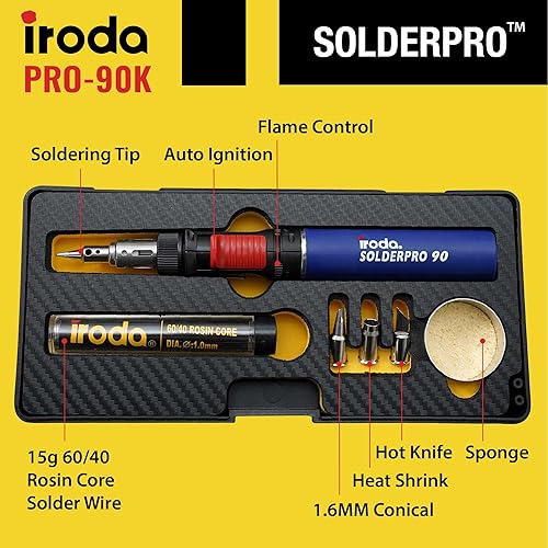 Miniatura 8 de IRODA SolderPro 90K Kit de soldadura de butano profesional | Herramienta inalámbrica 3 en 1 | Inicio rápido y tiempo de funcionamiento de 53 minutos