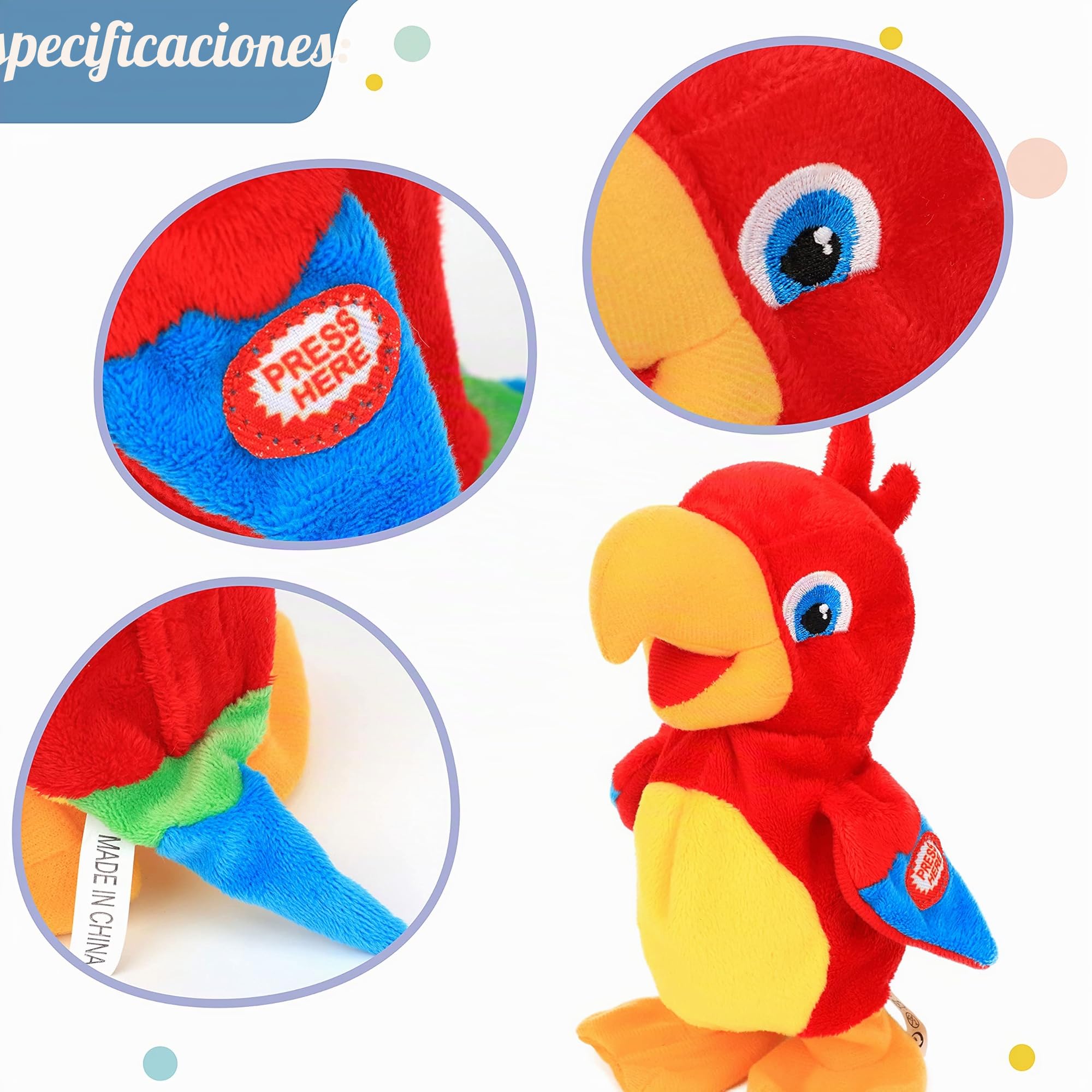 Hopearl loro parlante repite lo dicho constantemente, juguete eléctrico interactivo animado, juguete de peluche parlante, fiesta de cumpleaños para niños pequeños, 20 cm