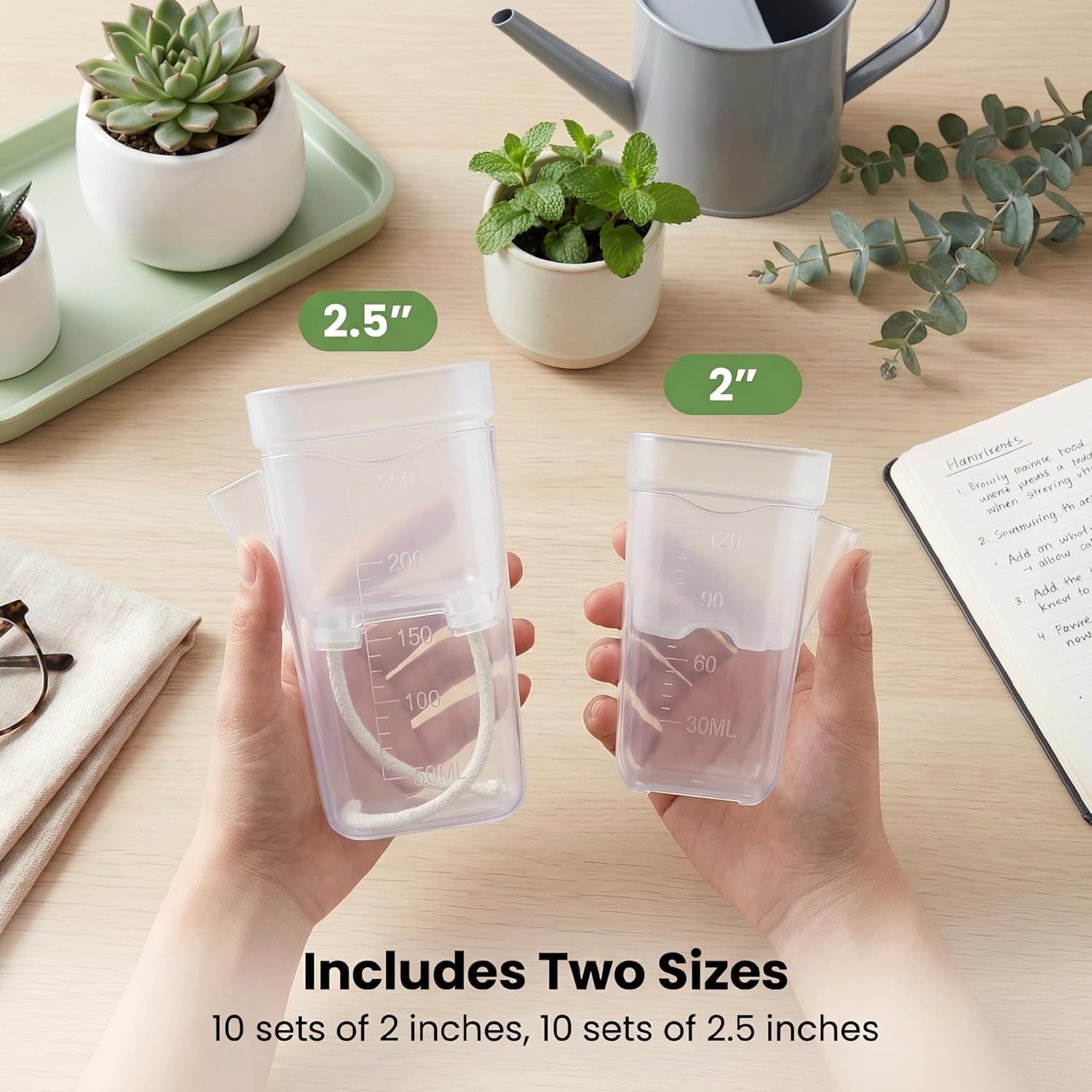 20 Pack 2/2.5 Inch Small Self Watering Pots for Indoor Plants, Mini Clear Plastic Nursery Pots with Water Level Indicator & Drainage Holes, for Seedling Propagation, Succulents, 20 Plant Labels