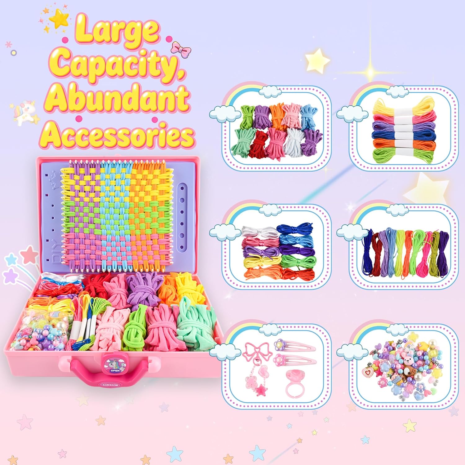 Nicella Multi-Functional 400+ Pcs Friendship Bracelet Making Kit for Girls,Weaving Loom Kit Toys, Craft Kits for Kids,Age 6-12 Year Old Girls Gifts Ideas, Bracelet & Coaster & Bag Weaving Making kit - Image 6