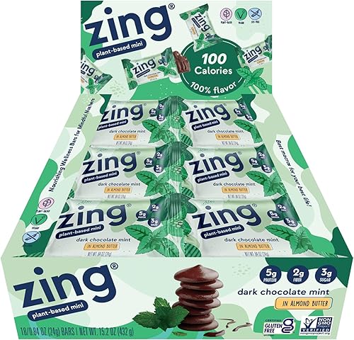 Miniatura 8 de Zing Bars Minis de proteína de suero de leche  Mantequilla de maní de chocolate negro 18 unidades 100 calorías 003 onzas de proteína y 003 onzas de