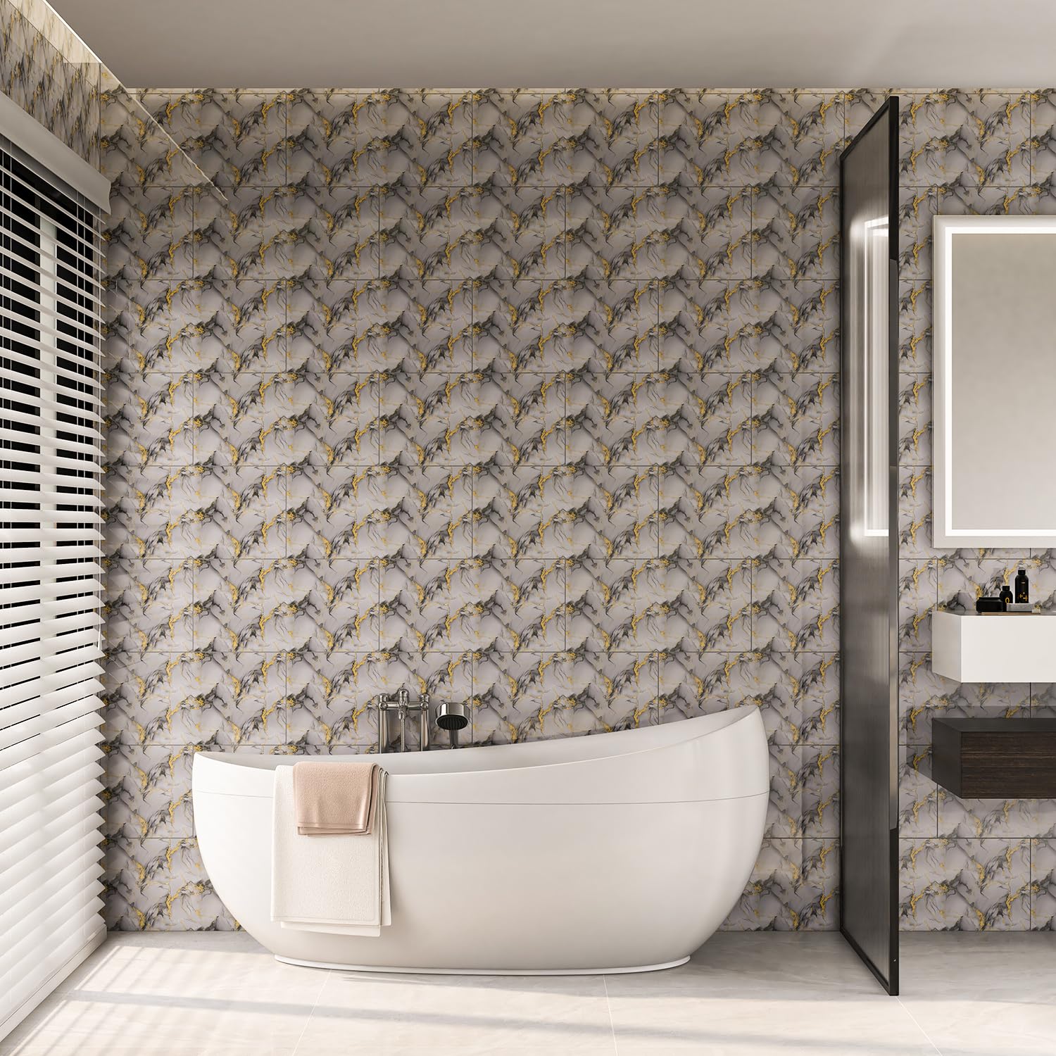 20 sztuk marmurowych backsplash do odklejania i naklejania, wodoodporne, 59,9 x 30 cm, panele ścienne PCW, marmurowe płytki piankowe PCW, tylna strona kleju natryskowego na płytkach (nie prawdziwe