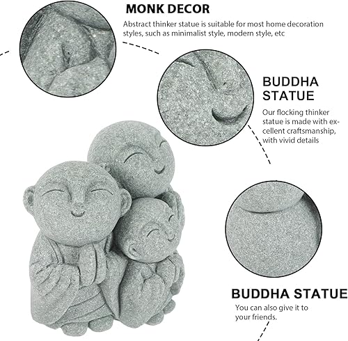 Miniatura 9 de Angoily Mini estatua de Buda pequeña y linda escultura de Buda feliz monjes riendo figurita acuario chino arenisca Buda asiática pecera adornos para