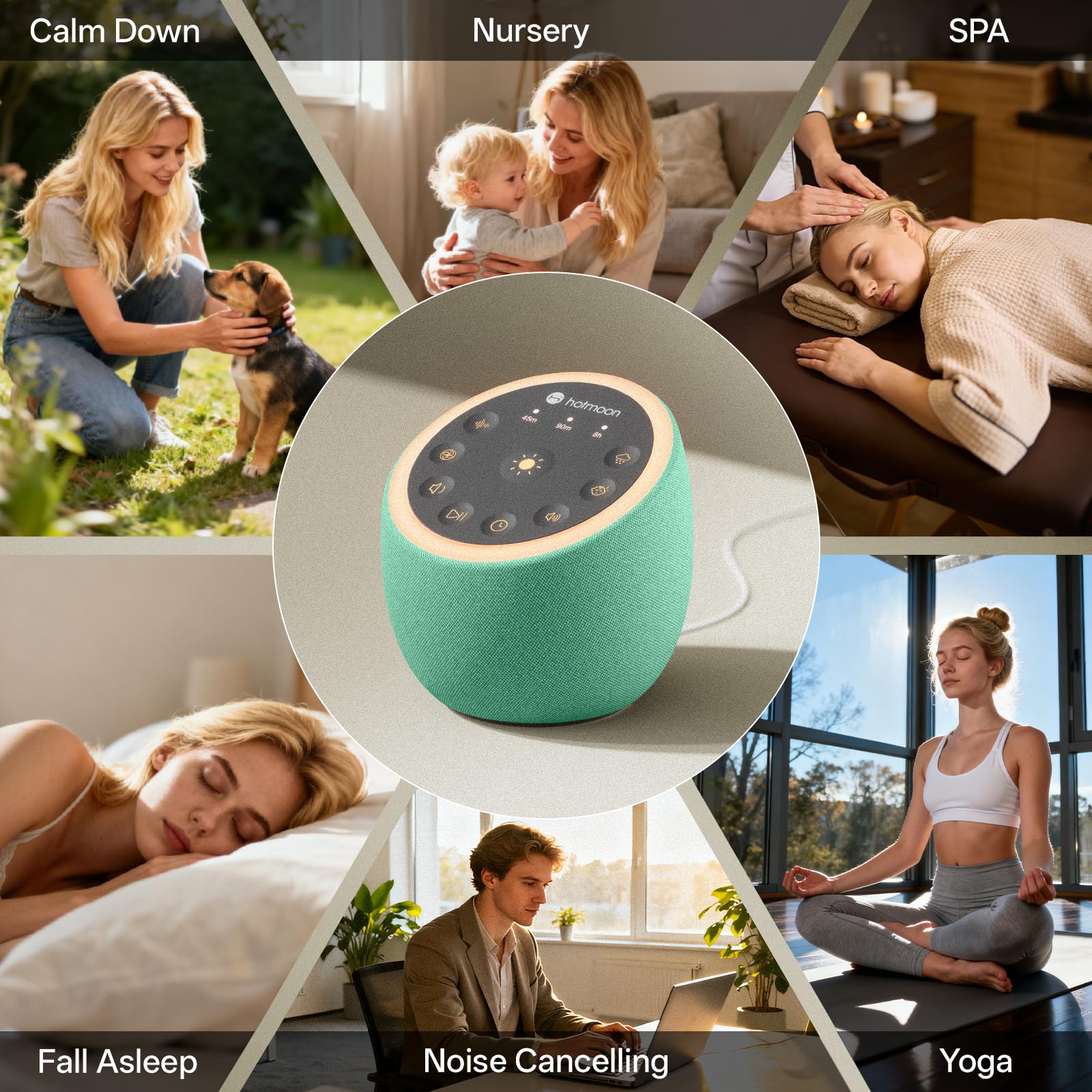 Hotmoon Cocoon 2 - Macchina audio per dormire, con 40 suoni non looping, doppio altoparlante e timer, 8 luci notturne, rumore rosa, marrone, verde, per adulti che dormono, privacy in ufficio, plug-in