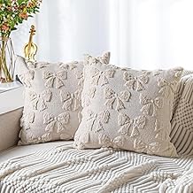 Pillow Cases, Pillowcases, 2 PCS Cushion Covers with Bow Design, Soft Plush Faux Fur Cushion Covers, Plush Aesthetic Cushion Cases for Bed Sofa Home Indoor Outdoor Holiday Decorations (Beige)