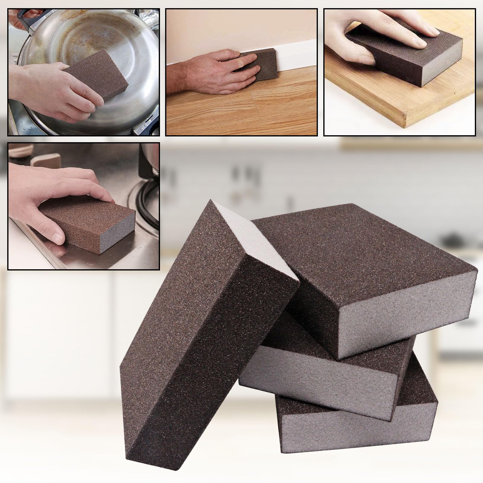 Blocs De Ponçage éponge - Lot De 4 Grains (60, 100, 180, 220) - Pour Bois, Murs, Mastic - Lavable Et Réutilisable
