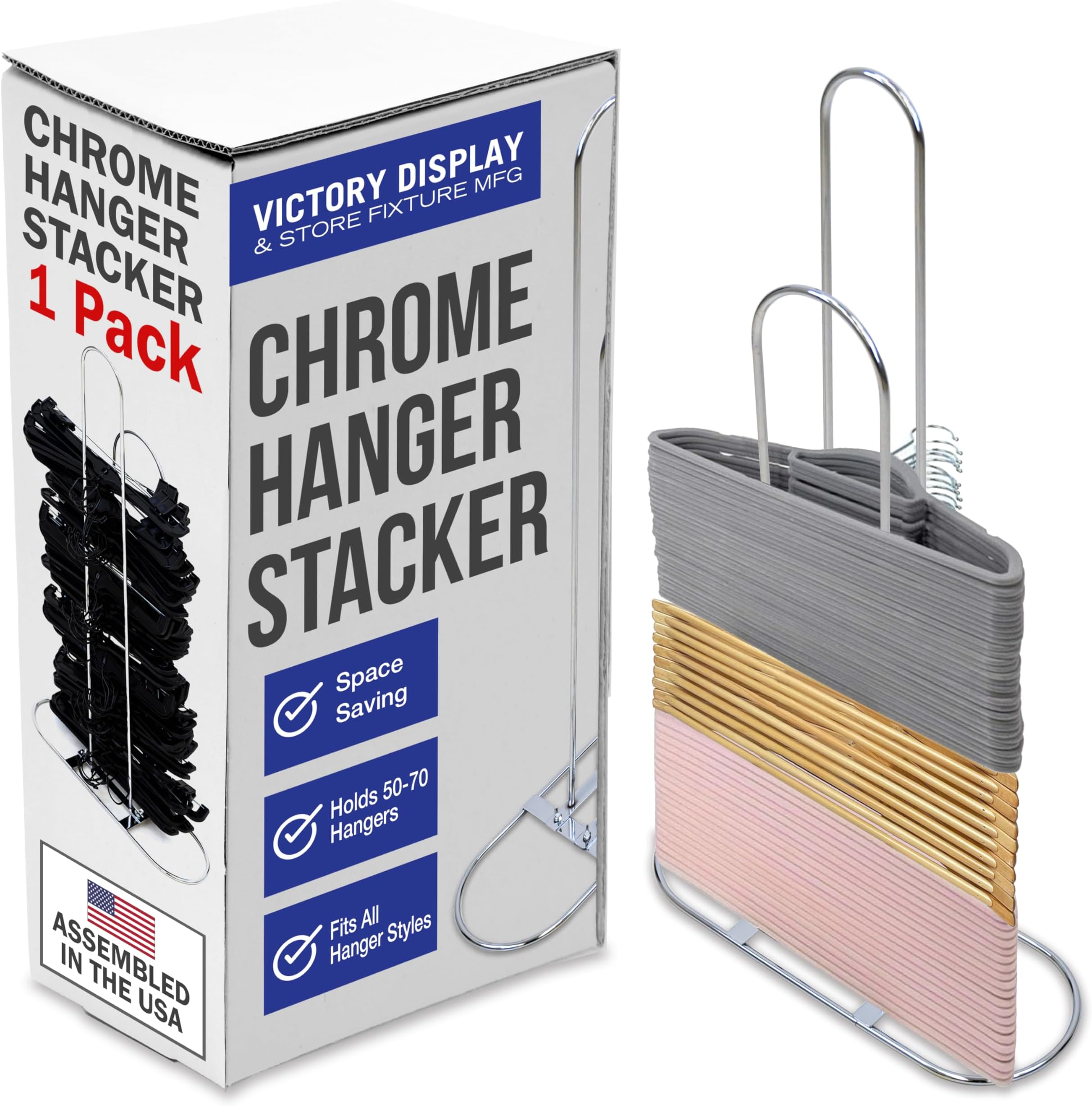 Victory Display Chrome Plated Metal Hanger Stacker - Holds 50-70 Hangers - Used in Residential, Retail, and Fitting Rooms - Space Saving Storage Solution(1)