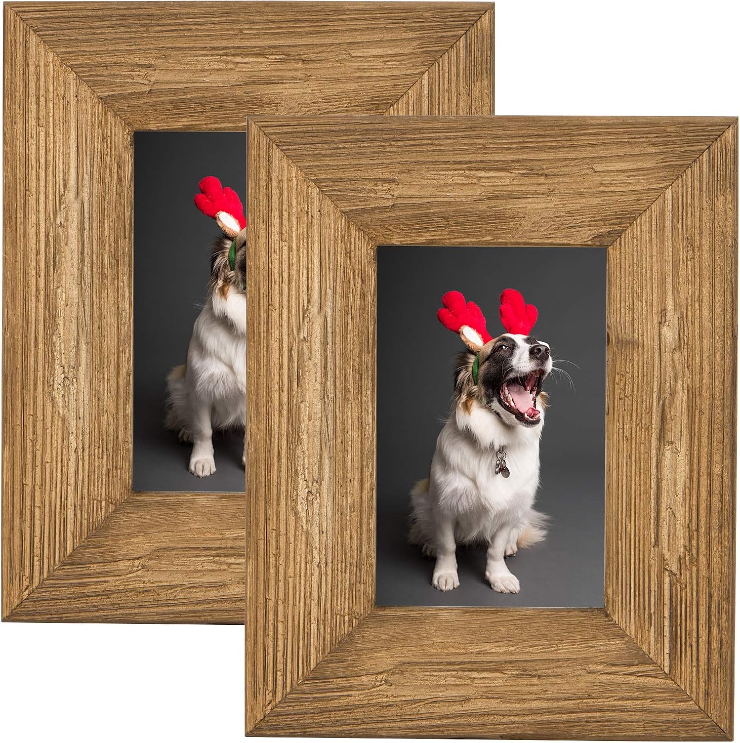 SZQINJI 4x6 Wood Photo Picture Frame Set of 2 Rustic Solid Cedarwood with High Definition Glass for Table Desk Top and Wall Decor