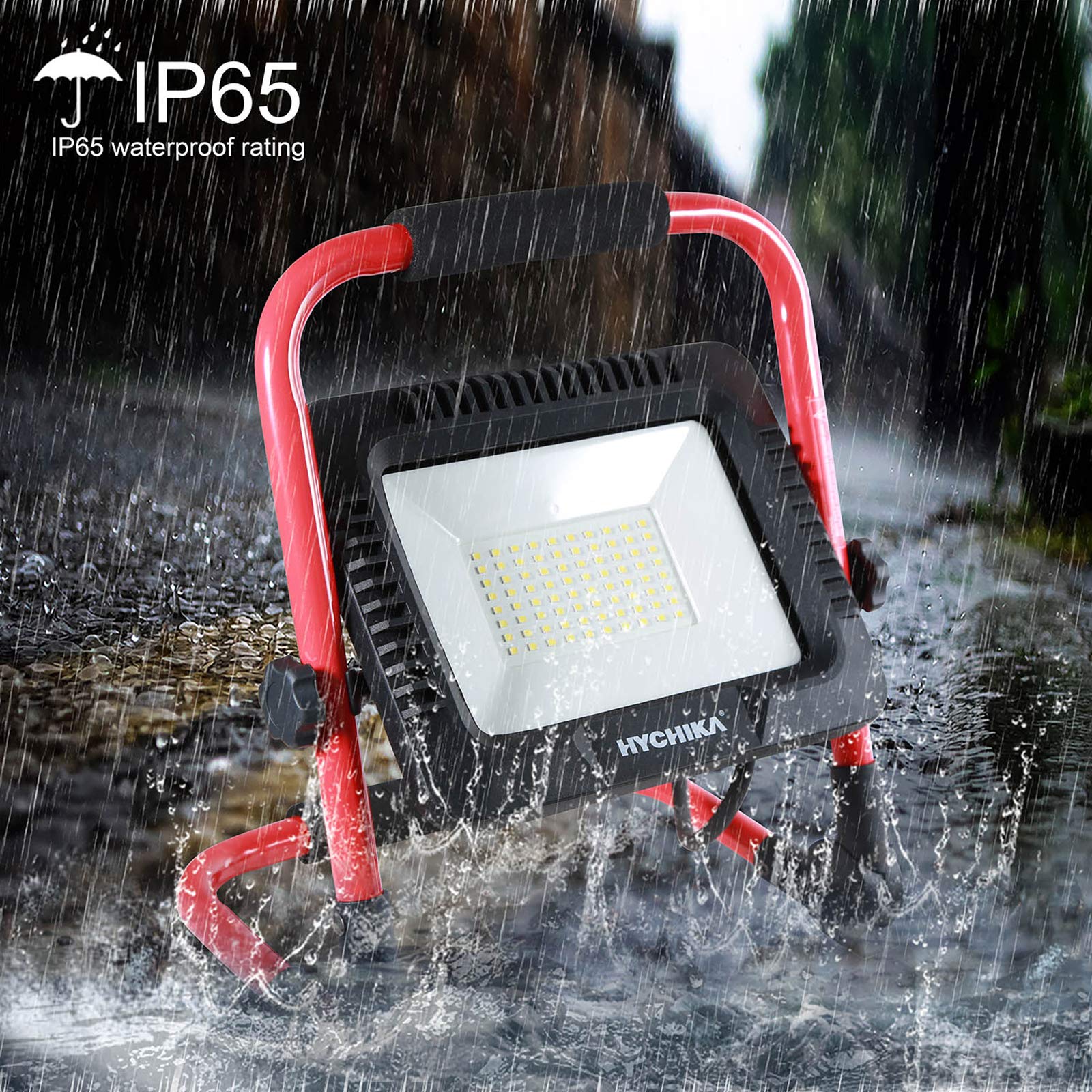 Reflektor budowlany LED 50 W, Hychika reflektor LED, 5500 lm, 6500 K, wodoszczelny IP65, obrotowy, kabel 3 m, z wtyczką do warsztatu, na plac budowy itp
