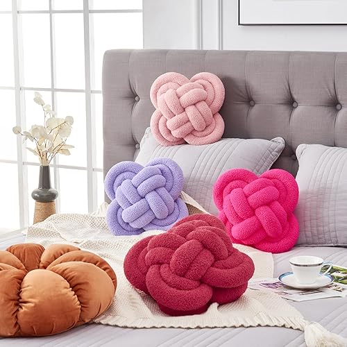 Miniatura 9 de Xiashrk Bola de almohada de nudo, almohadas decorativas con tela polar de cordero suave para cama, sala de estar, almohada anudada para decoración