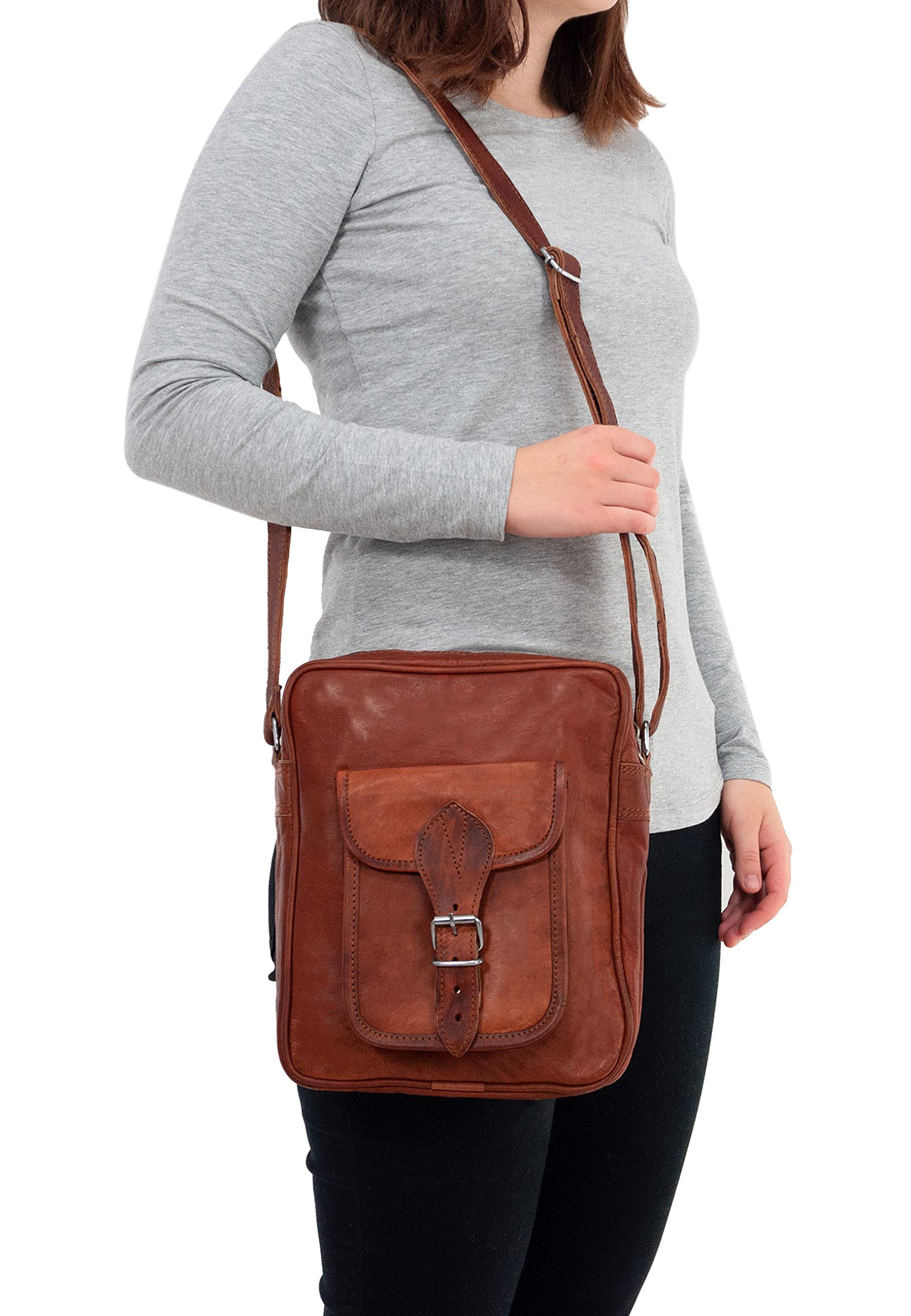Gusti Leder nature "Frank Bolso College Bandolera Vintage Universidad Clases Oficina Trabajo Carpetas Libros Portátil Retro Unisex Marrón H48