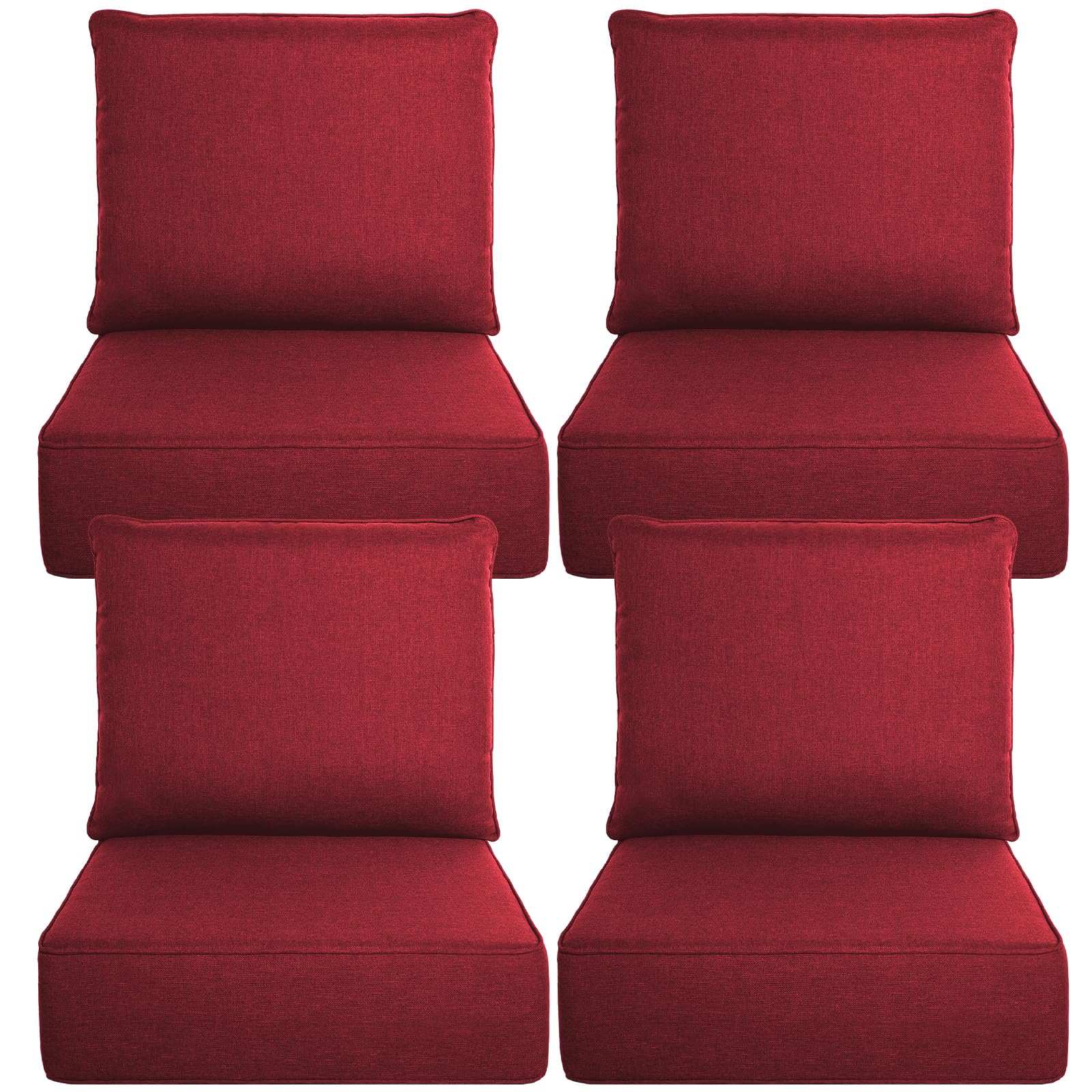 Belord Luxury 6" Thick Outdoor Cushion 4 Set - 24 x24 Inch 28D Sponge Filling Fade-Resistant Chair Cushion, Spill Proof Removable Patio Furniture