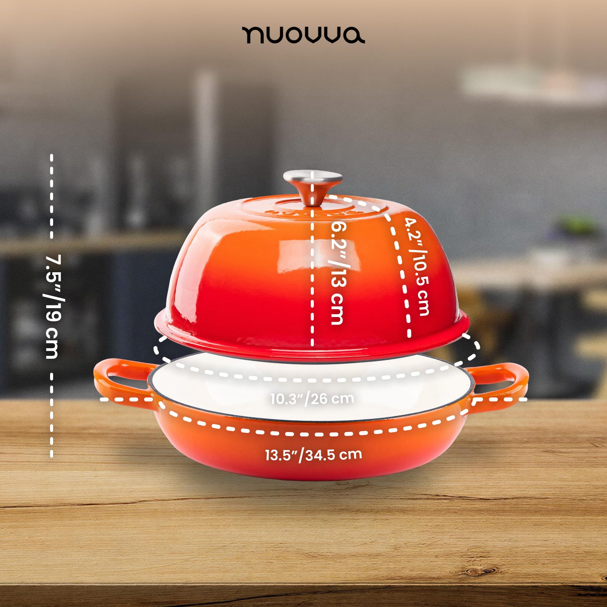 Emaillierter Gusseisen Bräter – Dutch Oven für Sauerteig Brotbacken – Brotbacktopf aus Gusseisen – Orange, 6L, 22cm – von Nuovva
