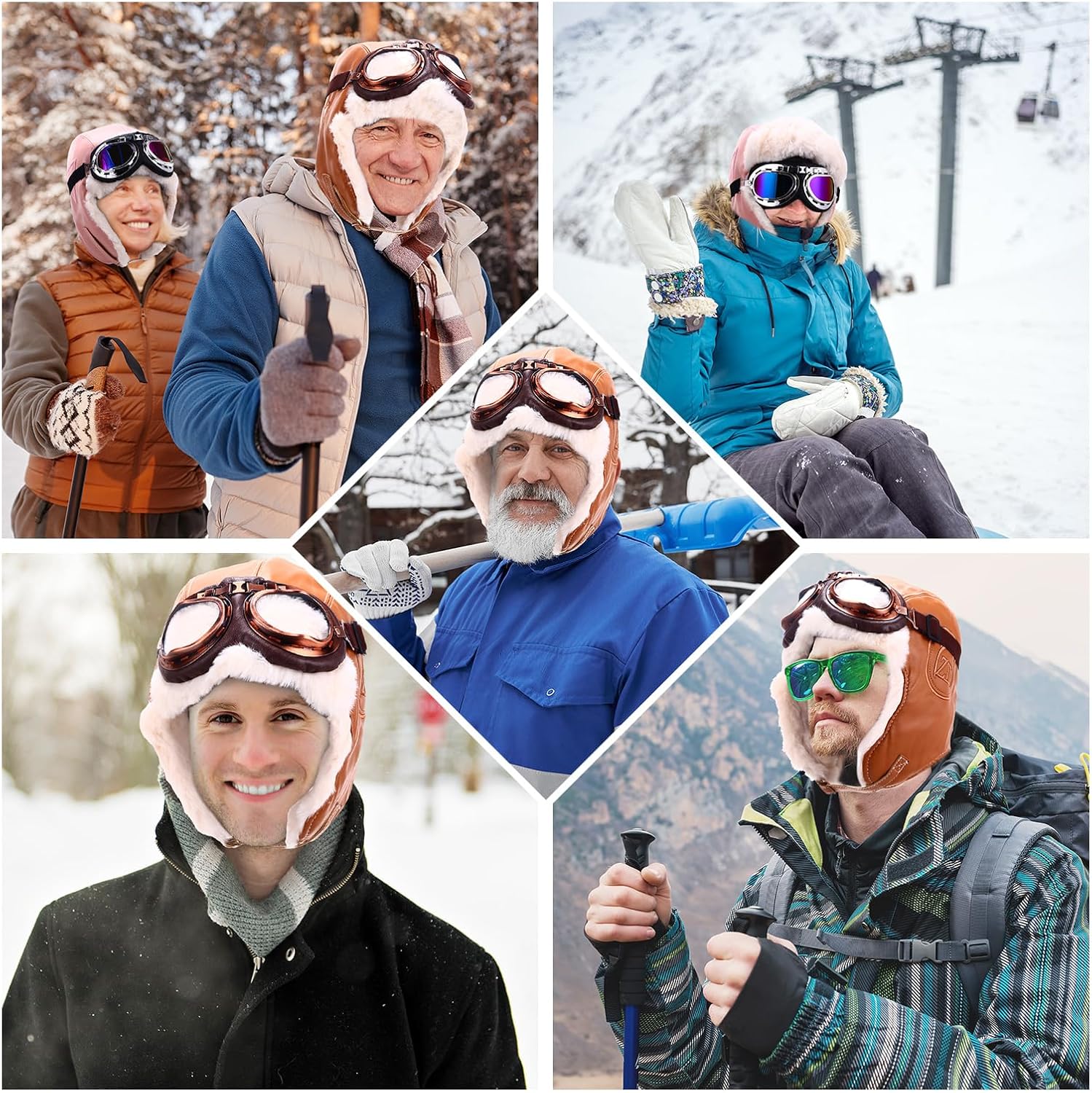 Cuffbow 2 Pack Vintage Pilot Hat and 2 Pcs Goggles Costume Warm Cap with Earmuffs Soft Fur Pilot Hat Goggles for Men Women - Image 5