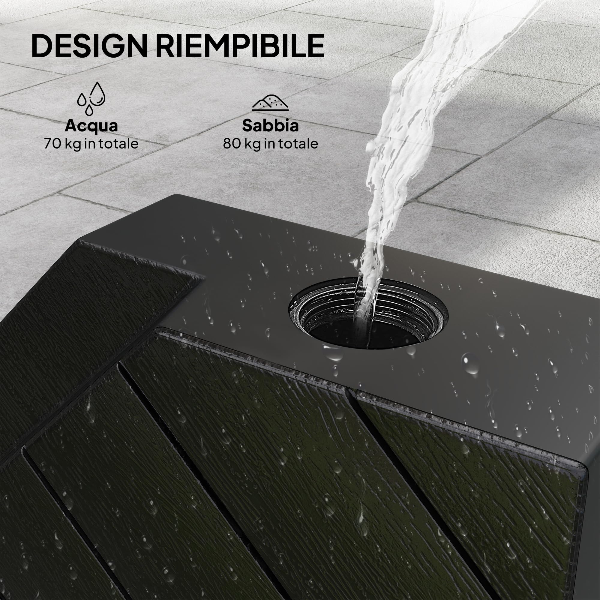 Outsunny Set di 4 Pesi per Supporti per Ombrellone a Braccio HDPE Nero