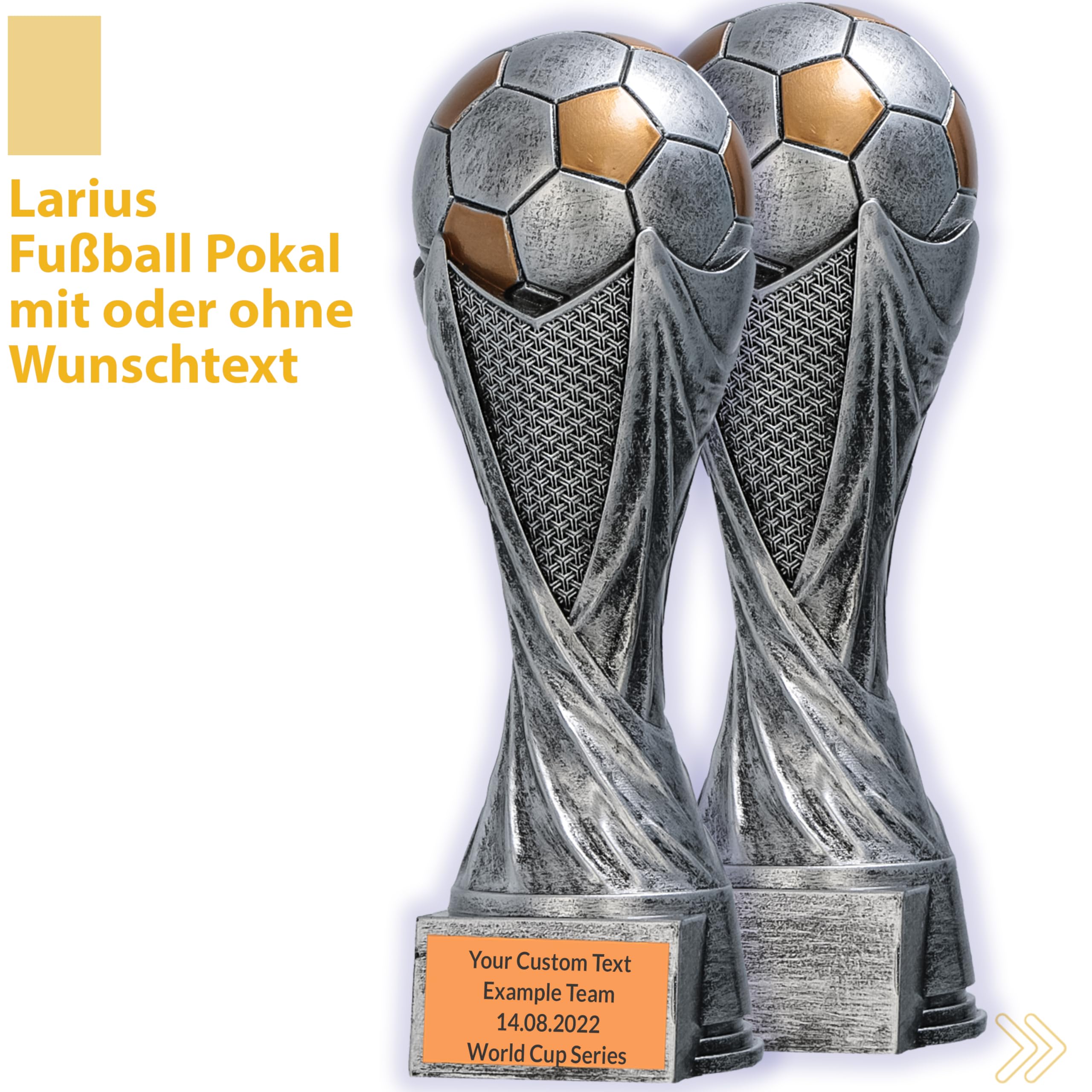 Larius Trophée Football avec Ballon 15–21 cm (300–830 g) – Coupe Lourde en Résine avec Gravure Optionnelle – pour Tournois, MVP, Meilleur Buteur & 1re–3e Place – M5