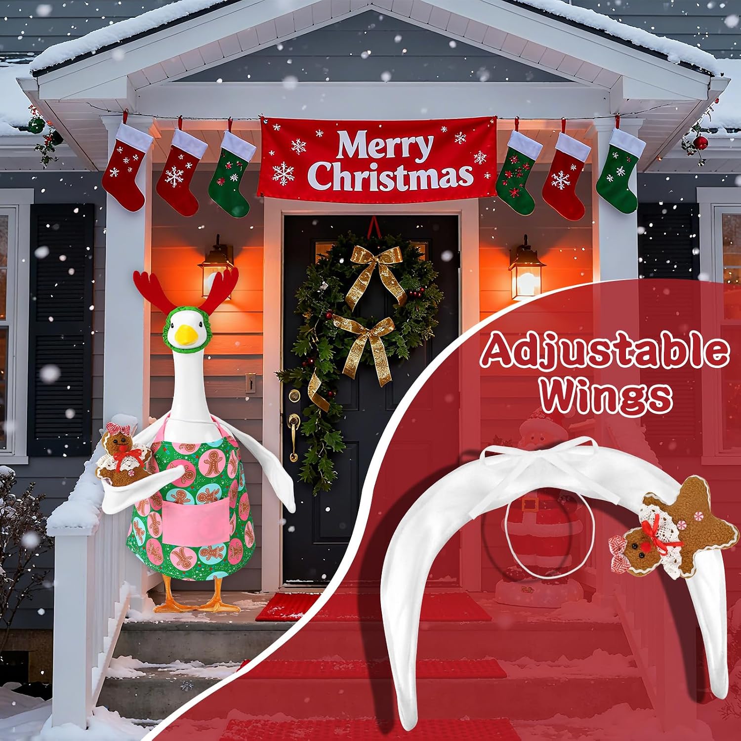 Christmas Gingerbreadman Porch Goose Outfits Christmas Lawn Goose Clothes Fits 17"-23" Cement Plastic Goose Statue for Xmas Outdoor Garden Yard Patio Decoration