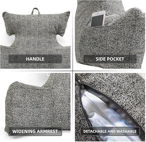 Miniatura 39 de SUNSIDE Almohada de lectura para sentarse en la cama, almohada de espuma viscoelástica triturada para adultos y niños con brazos, almohada de cama