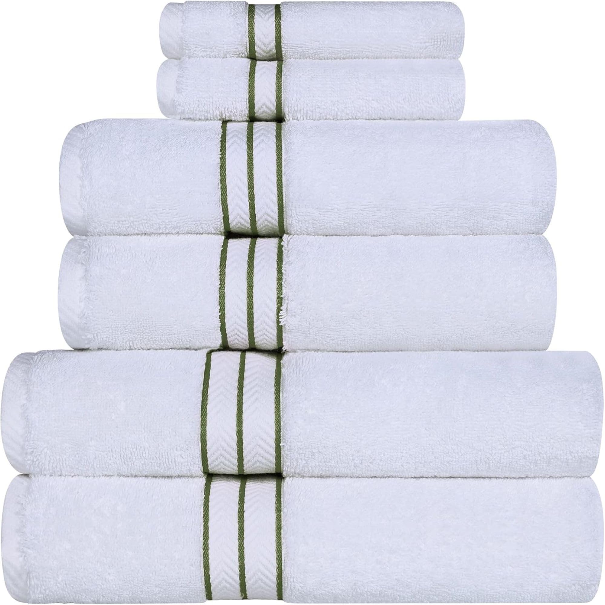 Superior Turkish Cotton Ultra-Plush 6-Piece Towel Set, Ideal for Master Bath, Guest Bathroom, Fast Drying, Shower, Spa, Face/Washcloths, Hand, Bath
