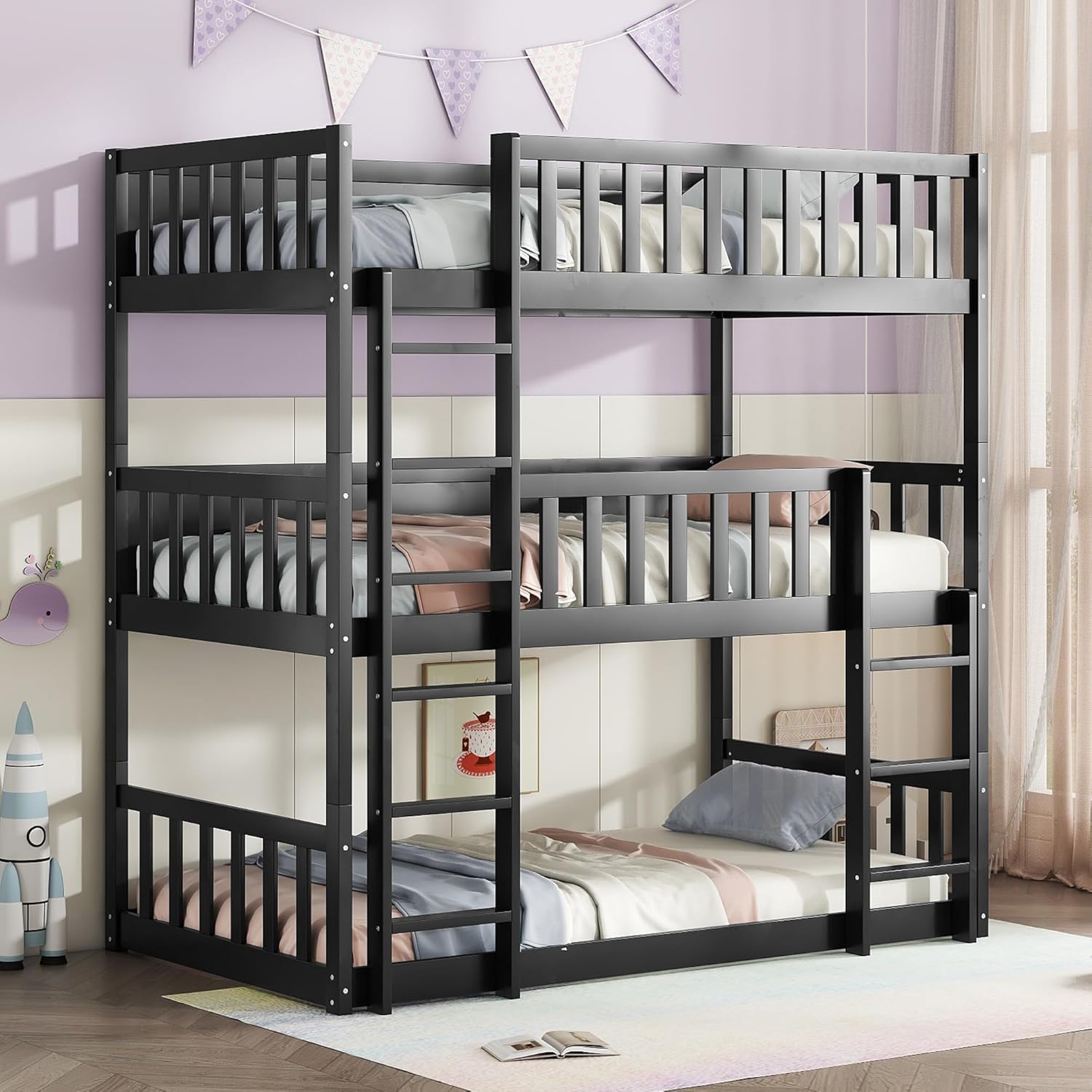 Luckiofvonne Triple bunk Bed, Twin Over Twin Over Twin Bunk